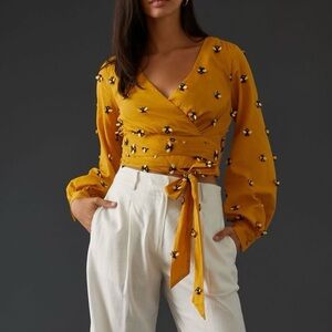 Maeve Honey Gold Bee Embroidered Blouse